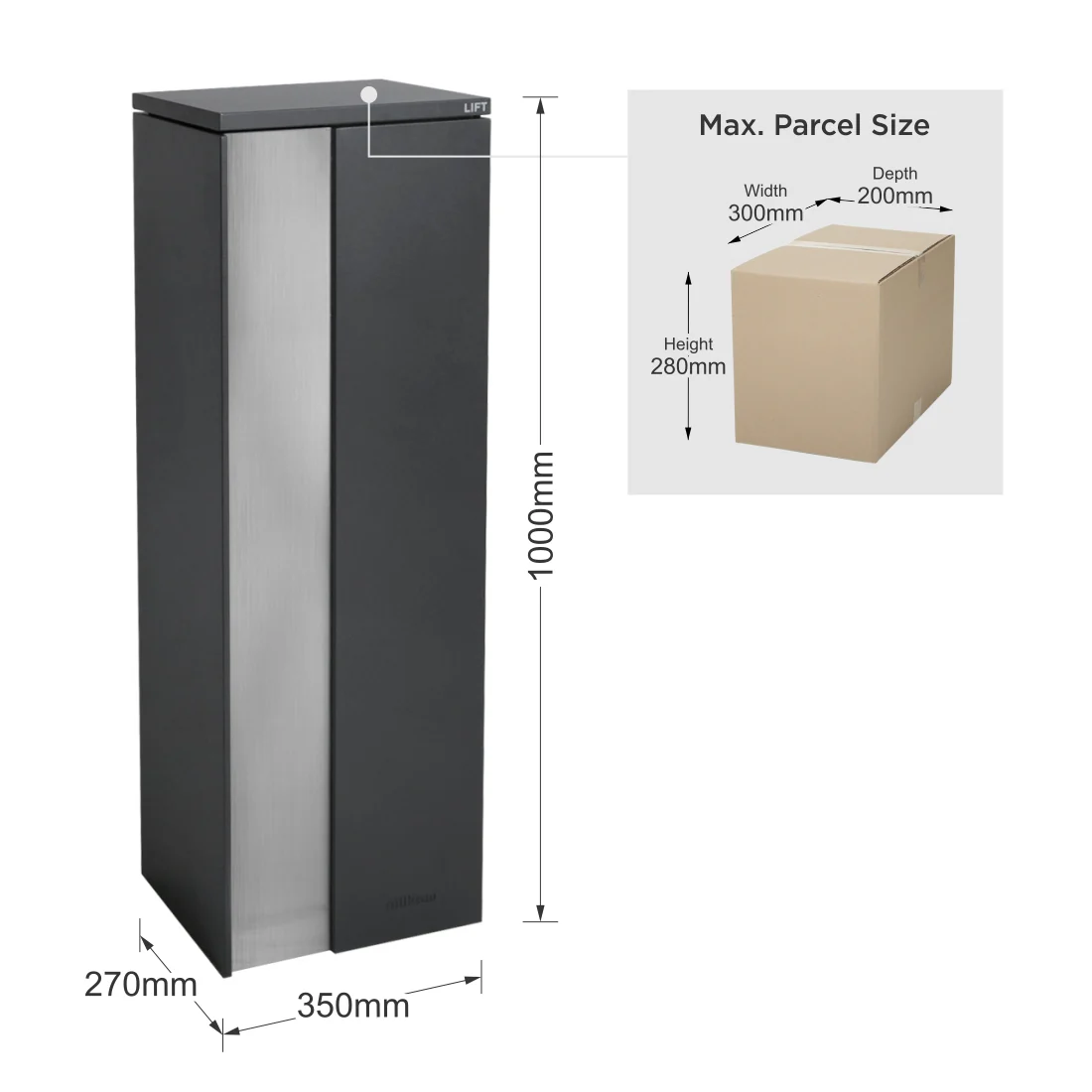 Ascot Parcel Pillar Letterbox - Charcoal - Image 19