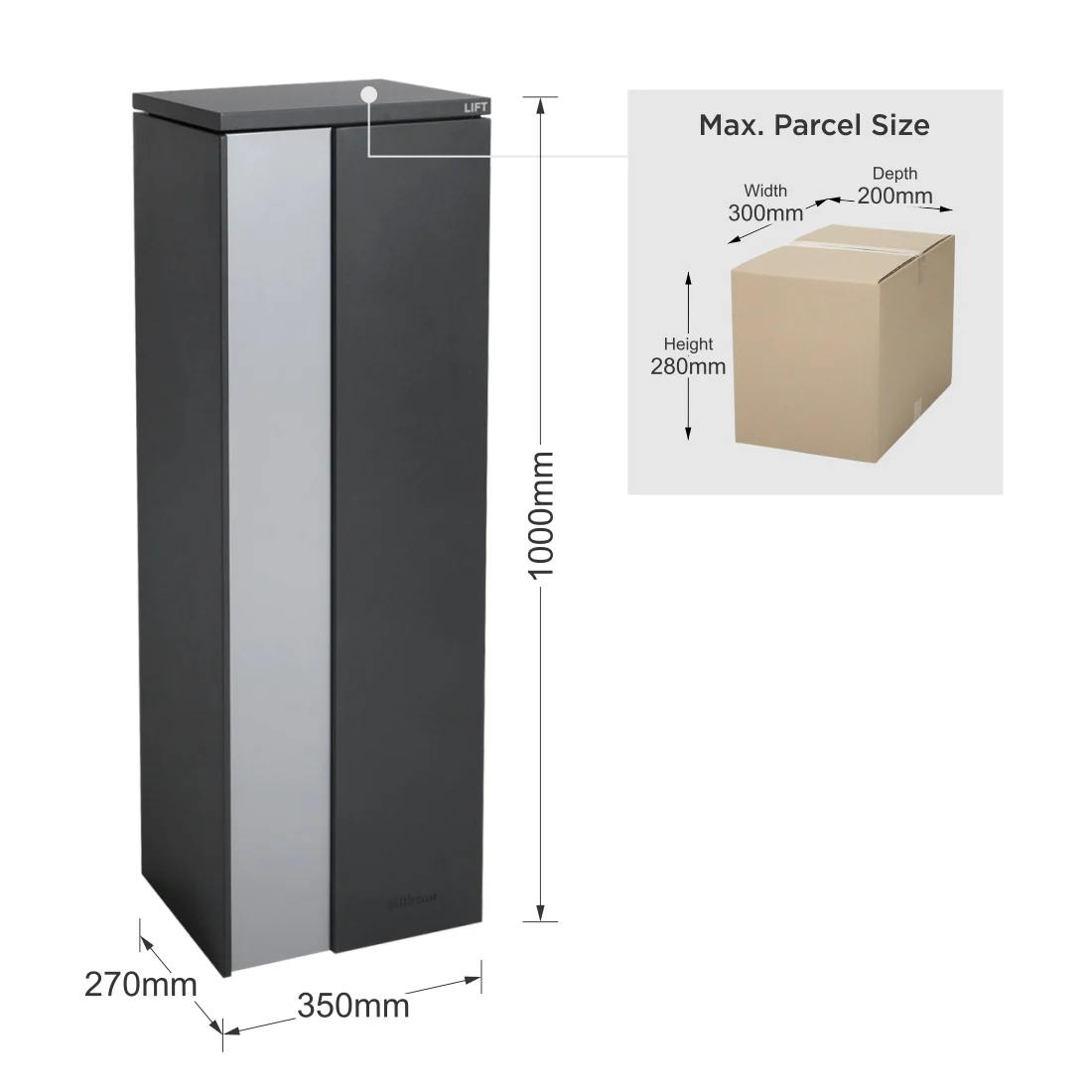 Ascot Parcel Pillar Letterbox - Charcoal - Image 22