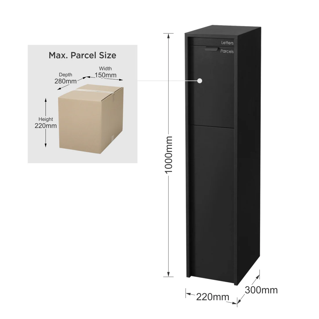 Austin Parcel Pillar Letterbox - Black - Image 10