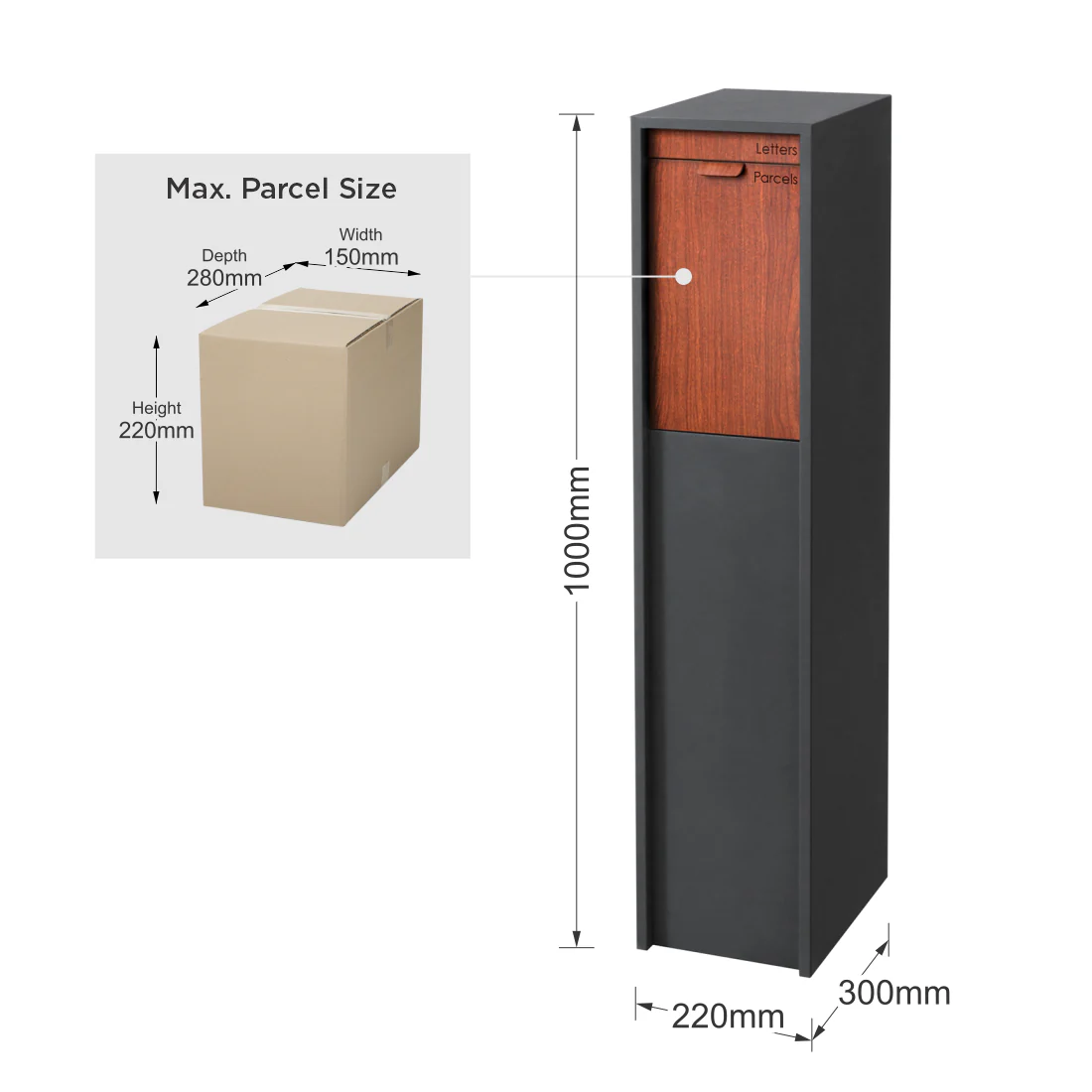 Austin Parcel Pillar Letterbox - Charcoal - Image 13
