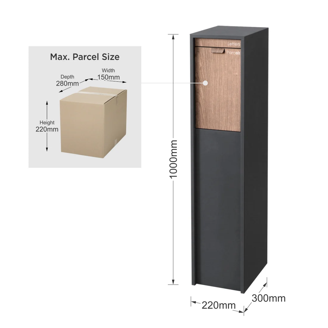 Austin Parcel Pillar Letterbox - Charcoal - Image 18