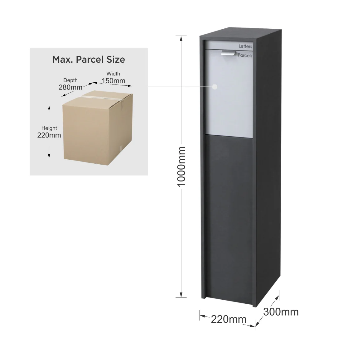Austin Parcel Pillar Letterbox - Charcoal - Image 24