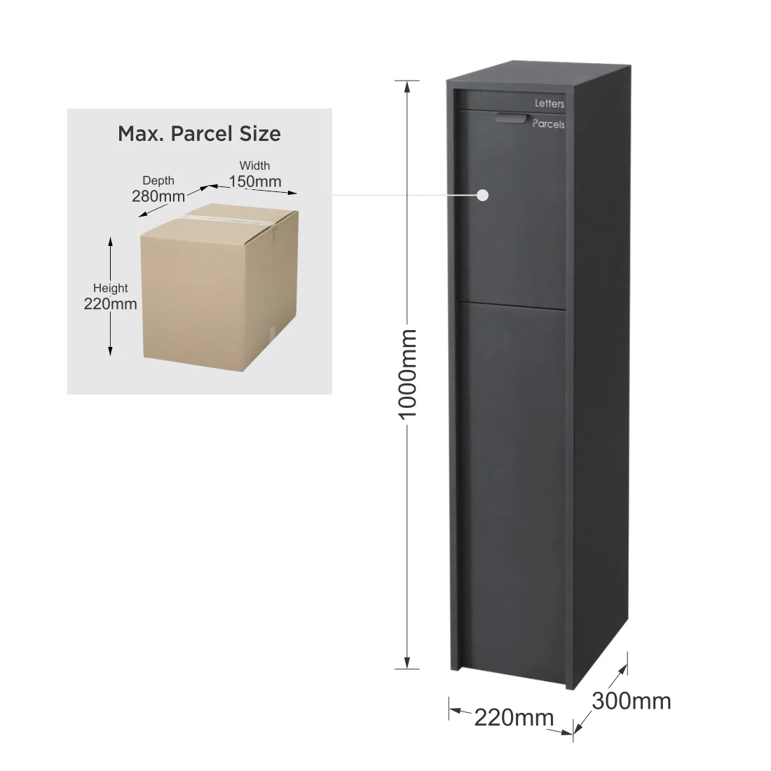 Austin Parcel Pillar Letterbox - Charcoal - Image 7