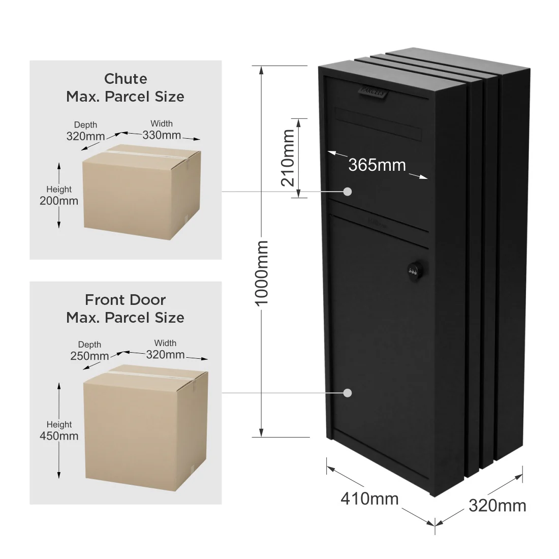 Bondi Parcel Pillar Letterbox - Black - Image 16