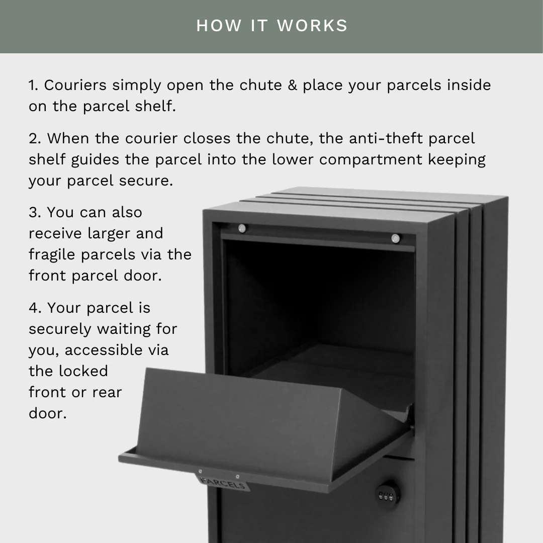 Bondi Parcel Pillar Letterbox - Black - Image 9