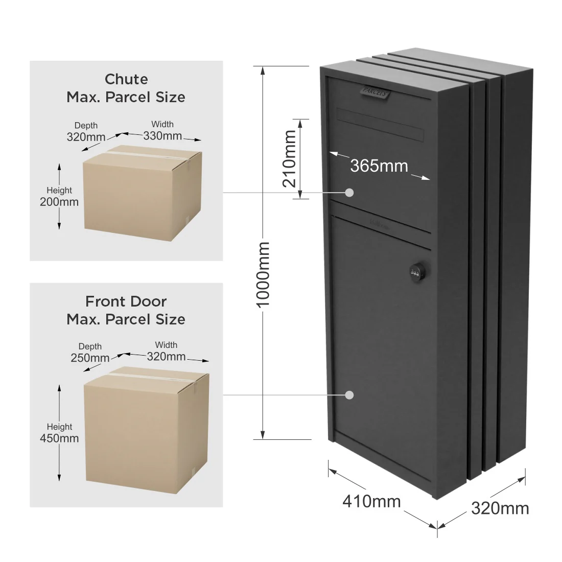 Bondi Parcel Pillar Letterbox - Charcoal - Image 25