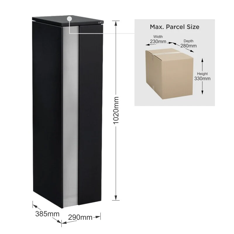 Camden Large Parcel Pillar Letterbox - Black - Image 13