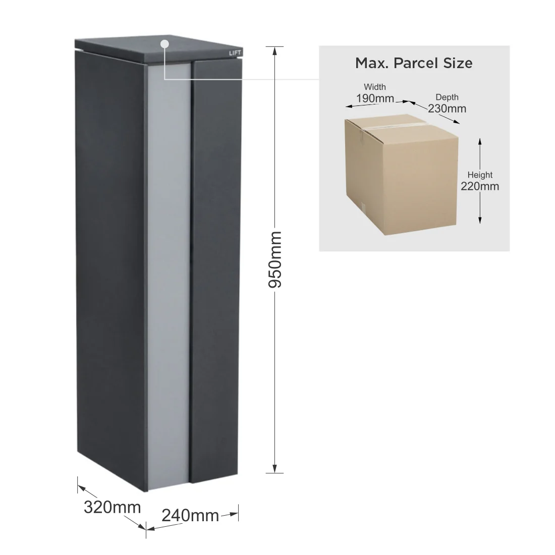 Camden Parcel Pillar Letterbox - Charcoal - Image 27