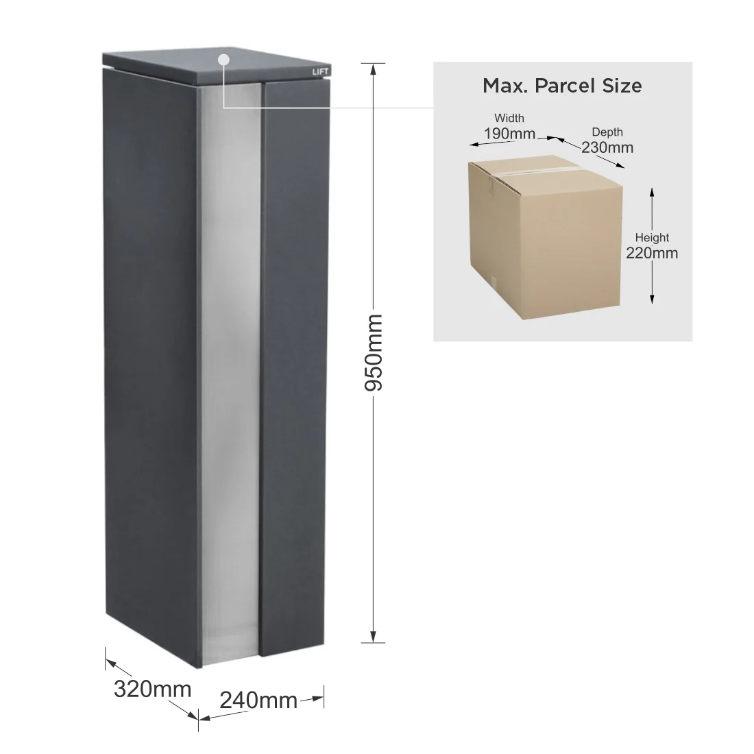 Camden Parcel Pillar Letterbox - Charcoal - Image 28