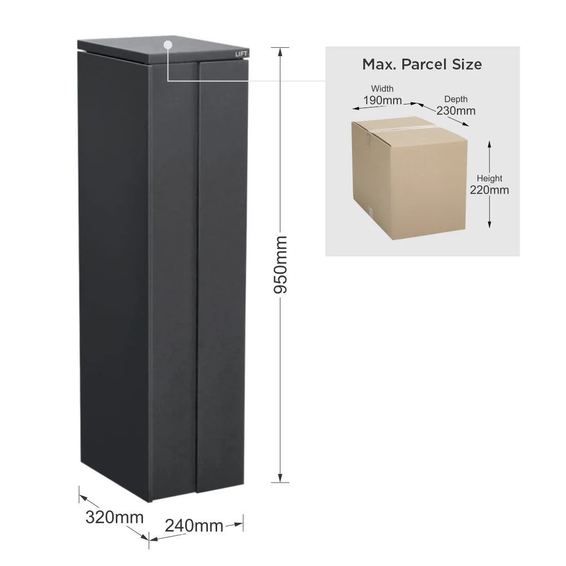 Camden Parcel Pillar Letterbox - Charcoal - Image 29