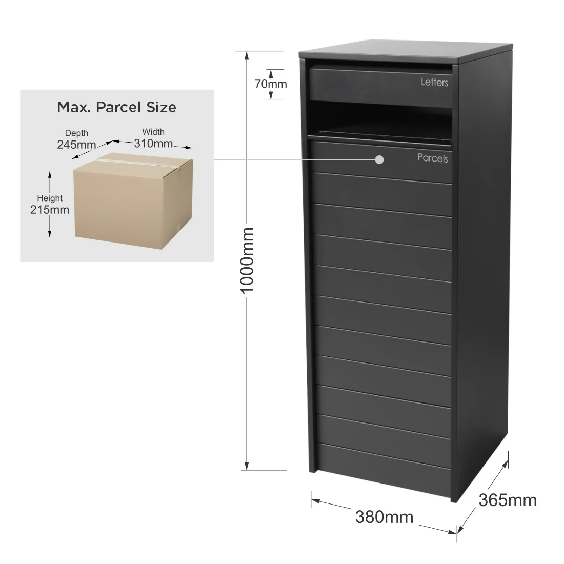 Hamilton Parcel Pillar Letterbox - Black - Image 18