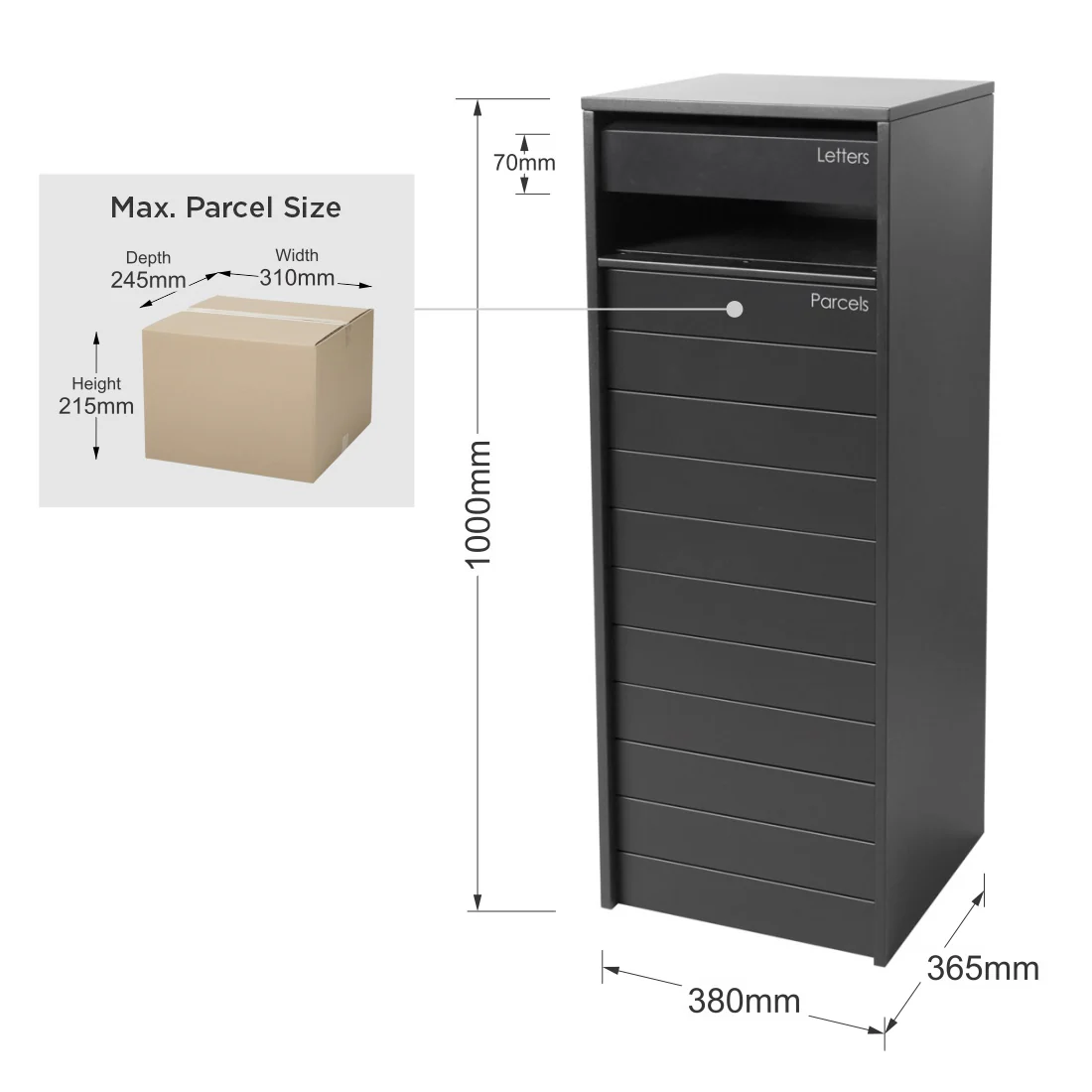 Hamilton Parcel Pillar Letterbox - Charcoal - Image 28