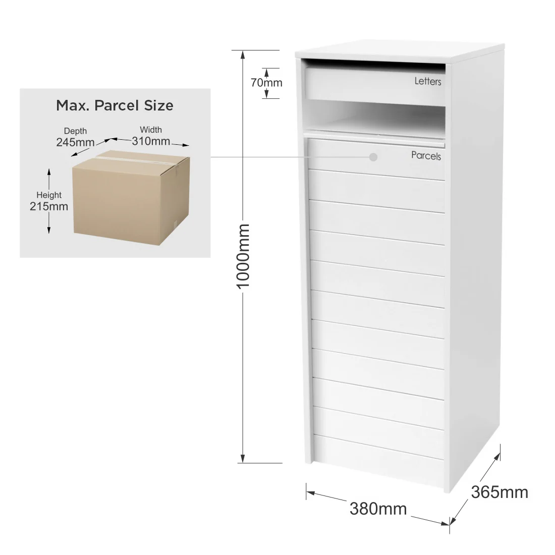 Hamilton Parcel Pillar Letterbox - White - Image 14