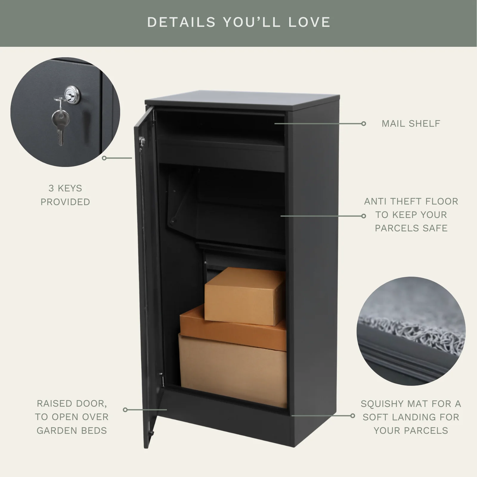 Hamilton Wide Parcel Pillar Letterbox - Charcoal - Image 13