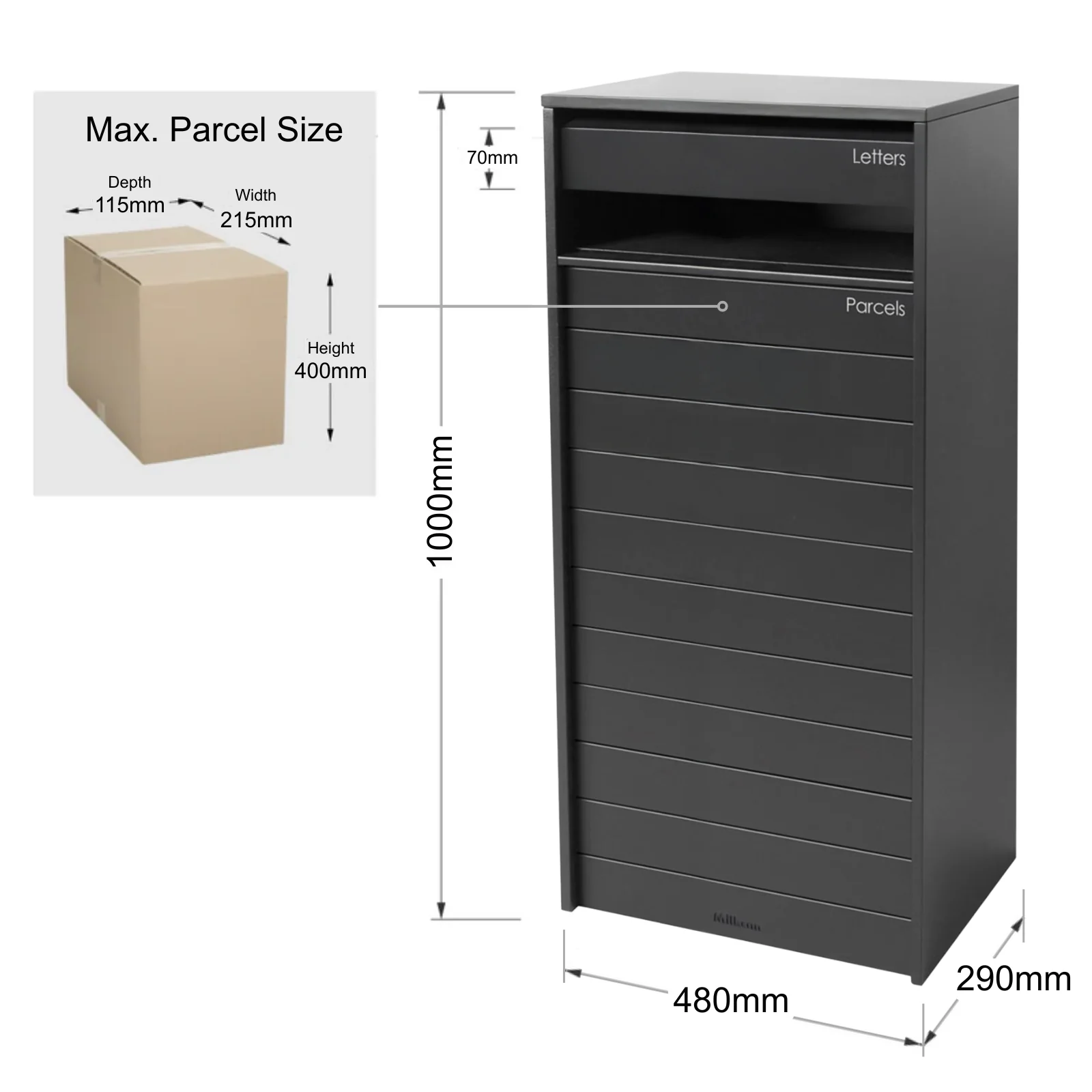 Hamilton Wide Parcel Pillar Letterbox - Charcoal - Image 20