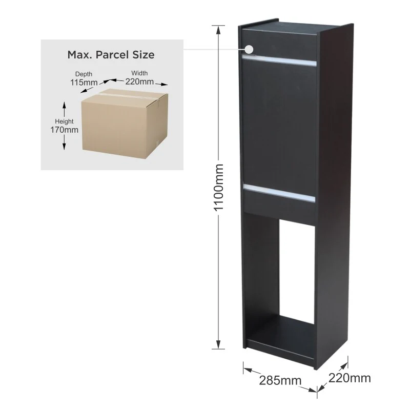 Lisbon Parcel Pillar Letterbox - Black - Image 4