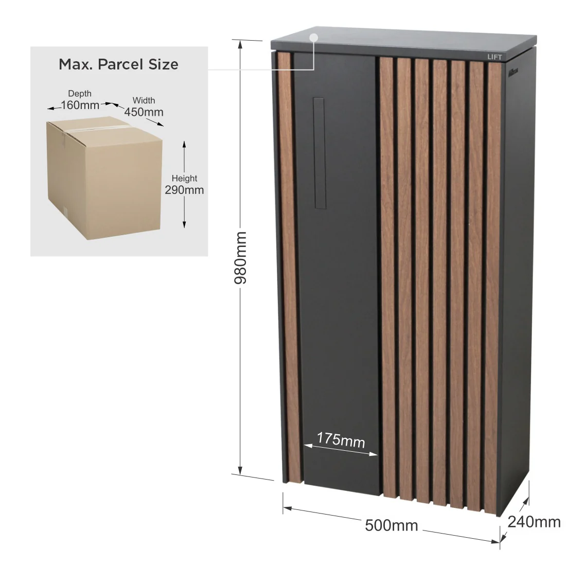 Noosa Extra Wide Parcel Pillar Letterbox - Charcoal - Image 12