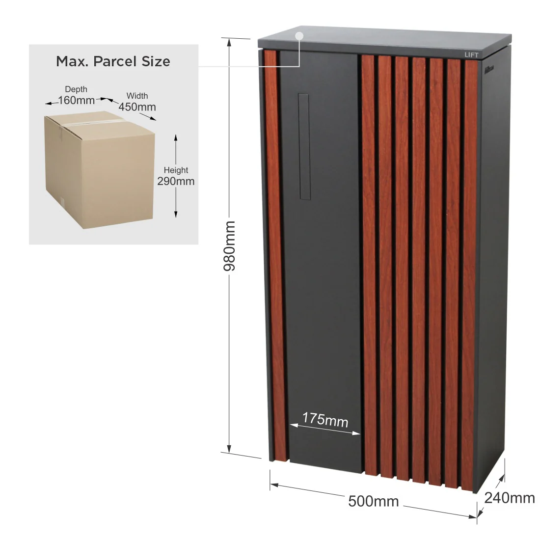 Noosa Extra Wide Parcel Pillar Letterbox - Charcoal - Image 23