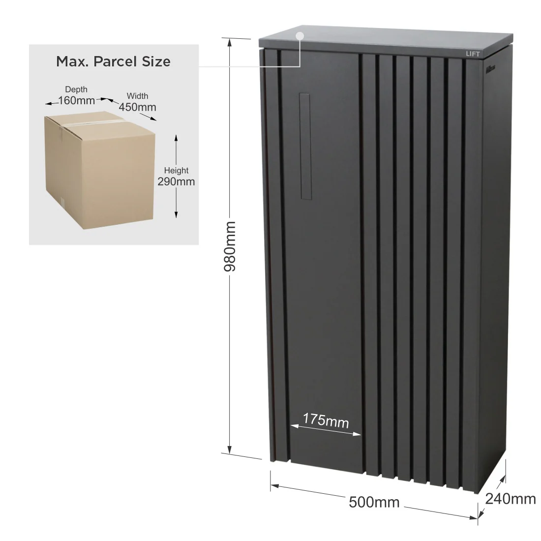 Noosa Extra Wide Parcel Pillar Letterbox - Charcoal - Image 33