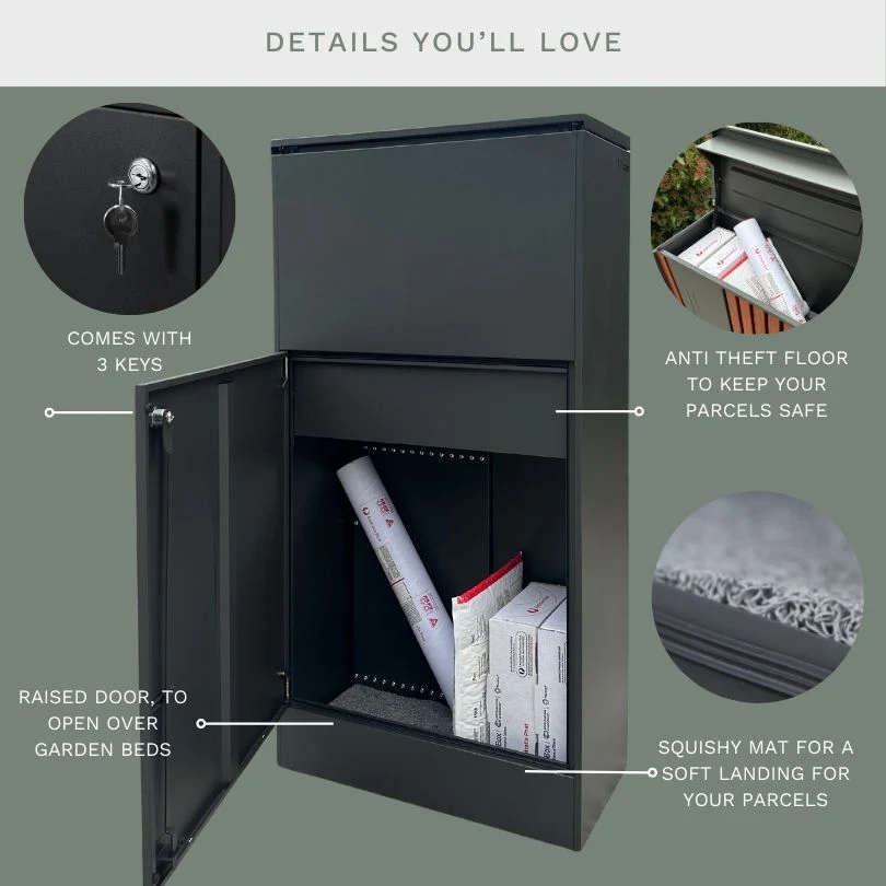 Noosa Extra Wide Parcel Pillar Letterbox - Charcoal - Image 34