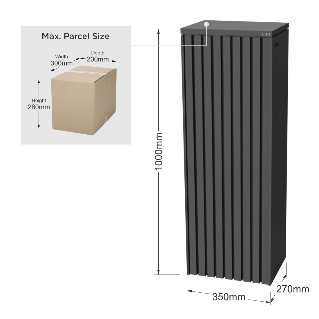 Noosa Parcel Pillar Letterbox - Charcoal - Image 21