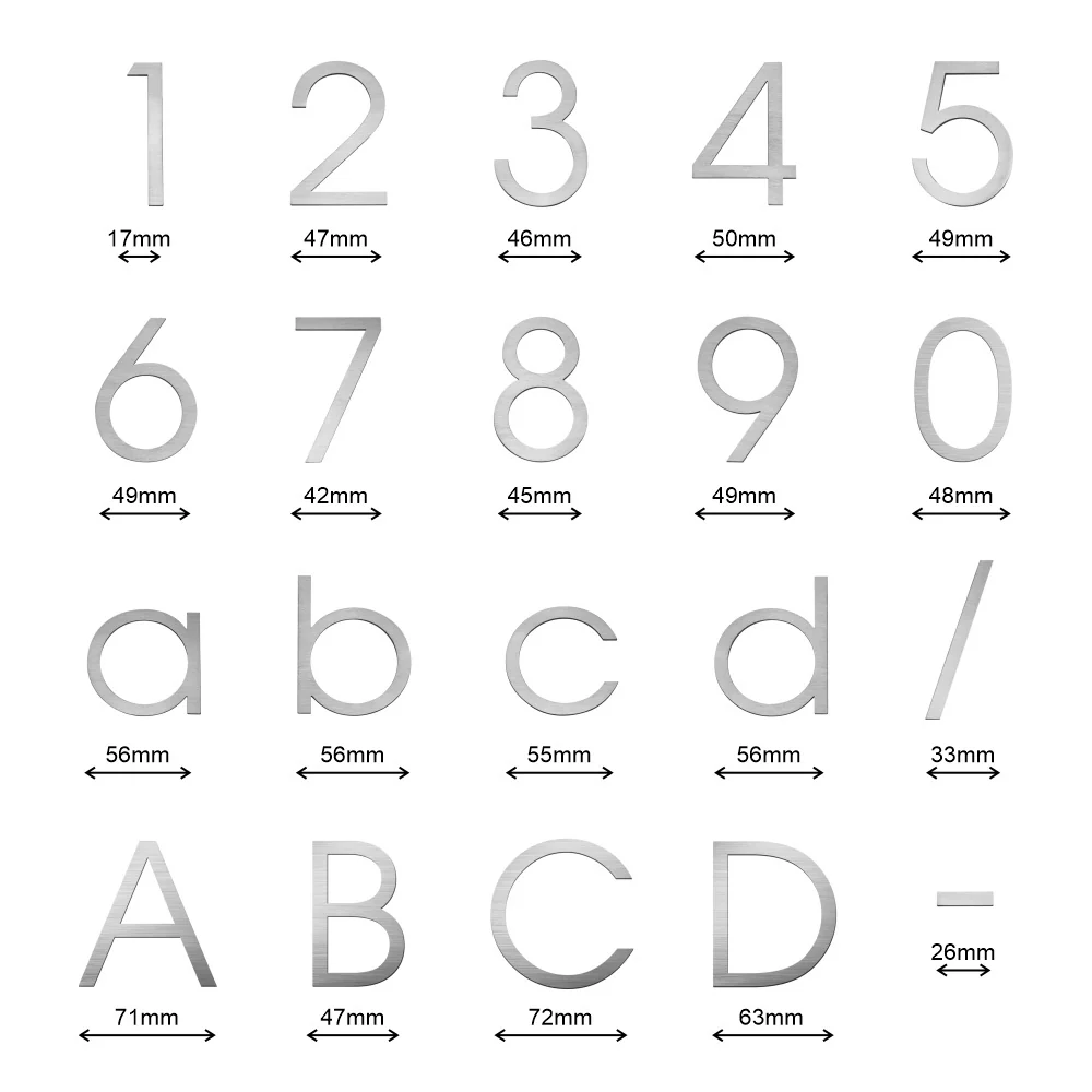 Stick on Slim House Numbers 75mm - Stainless Steel - Image 34