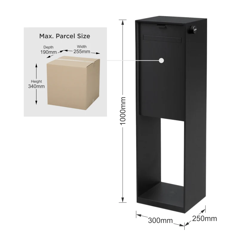 Vienna Parcel Pillar Letterbox - Black - Image 13