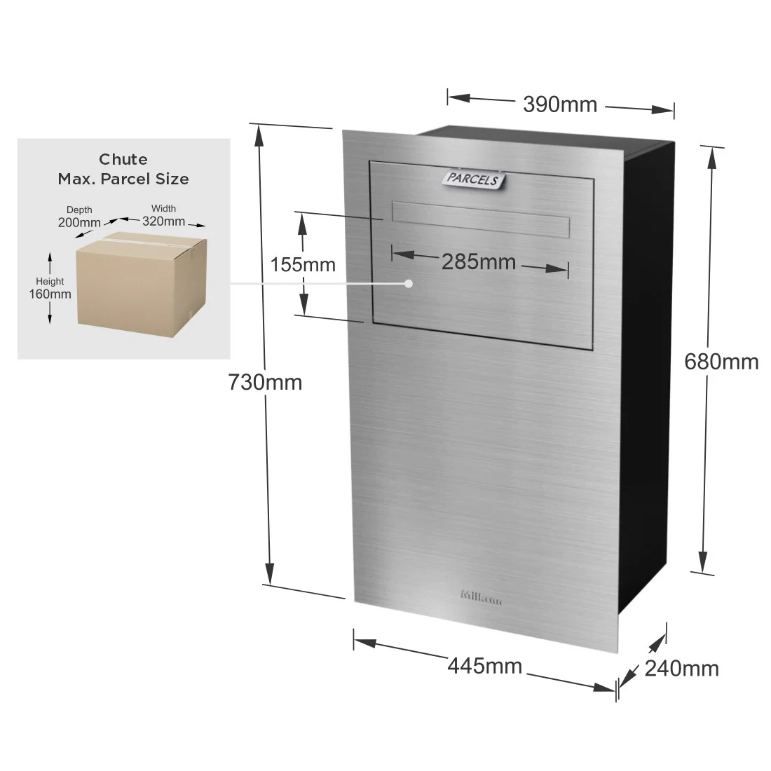 Zurich Parcel Fence/Brick Letterbox - Stainless Steel - Image 11