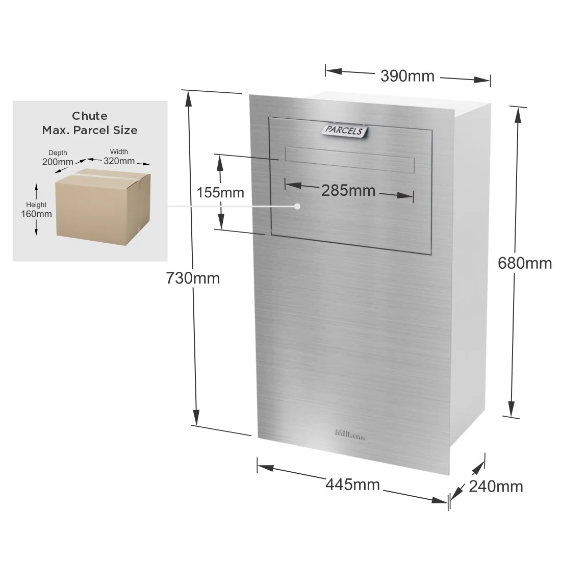 Zurich Parcel Fence/Brick Letterbox - Stainless Steel - Image 12